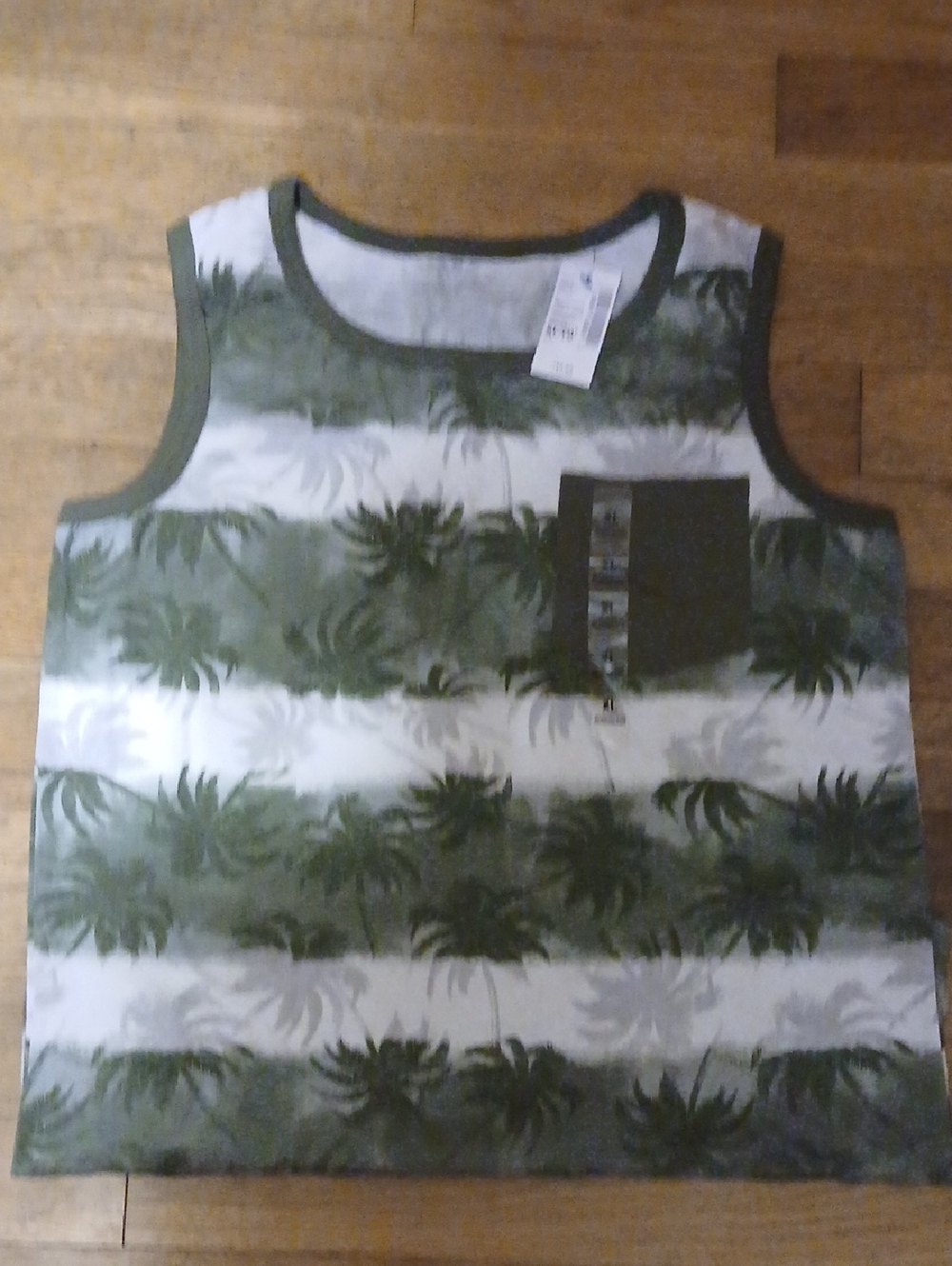 Kids Olive & White Palm-Stripe Tank Top with Chest Pocket